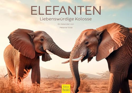 Edition Seidel Premium Kalender Elefanten 2025 Format DIN A3 Wandkalender Tierkalender Natur Steppe Wasser Elefant Kuh Bulle Kalb Herde Wildtiere Melanie Viola