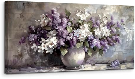 MHARTK66 Lila Blumen Leinwand Bilder, 50x100 cm Groß Wandbilder Wohnzimmer Natürliche Pflanzen Bild Aesthetic, Modern Wanddeko Kunstdruck Schlafzimmer Badezimmer Büro Esszimmer Küche