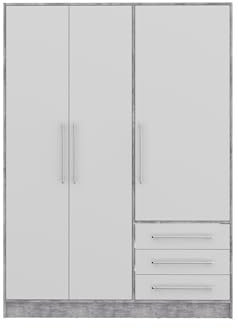 möbelando Drehtürenschrank >Jupiter < 3 Türen, 3 Schübe, Betonoptik/Weiss - 144,6x200x60 (BxHxT)