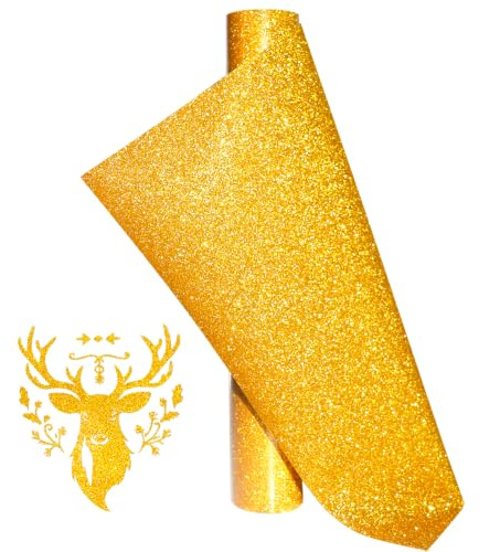 Gold Glitzer Plotterfolie Textil Golden Heat Transfer Vinyl 30.5 cm*152 cm Glitzer Flexfolie Transferfolie Plotter Flexfolie für DIY T-Shirt, Stoffe,Textilien