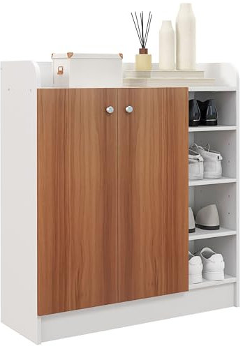 HOMCOM Mueble Zapatero de 2 Puertas Zapatero Estrecho con Estantes Ajustables para 12 Pares de Zapatos para Pasillo Entrada 83x30x90 cm Natural