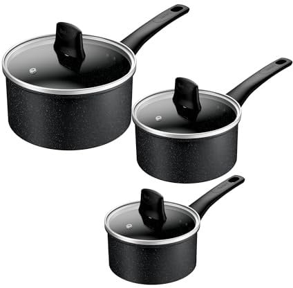 Tefal Titanium Stone Induction Non-Stick 3pc Set: Saucepan 16/18/20cm + 3 Matching lids