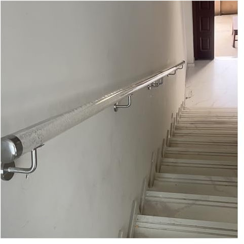 DLAZUM Handlauf für Innentreppen aus durchsichtigem Acryl, 1–7 m lang, rutschfest, sicheres Treppengeländer aus transparentem Plexiglas, Haltegriff für Wandmontage mit Beschlägen (Silberne Halterun
