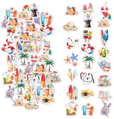 46pcs Aufkleber für Scrapbooking Kleine Scrapbook Aufkleber Set,Sommer-Strand-Aufkleber, Sommer-Surfen Wasserdicht Stickers,Kid DIY Art Crafts, Laptop, Koffer