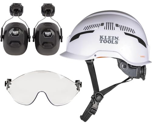Klein Tools 80167 Arborist Safety Helmet Set, Lightweight Vented Class C Type 2 Helmet with Clear Visor and Earmuffs, 3-Piece