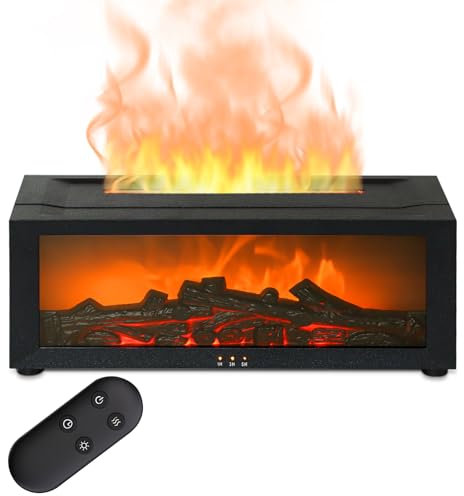 Aischens Aroma Diffusor 7 Farbe Kamin Flammen anpassen, Luftbefeuchter für Bar Schlafzimmer Büro Dekoration, Zeitschaltuhr Automatisch Shut-Off Defuser Luft für Aromaöle Geschenke zu entspannen