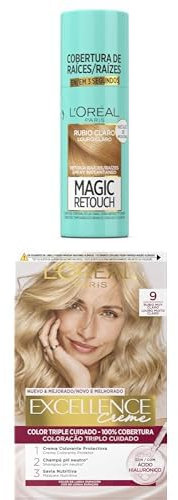 Lote de L'OREAL PARIS Magic Retouch Spray Retoca Raíces y Canas Rubio Claro + L´ORÉAL PARIS Excellence Creme Tinte Permanente - Tono 9 Rubio Muy Claro