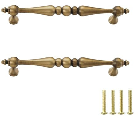 Türgriffe Küche 2 Stück Schrankgriffe Aus Messing Schubladengriffe Aus Reinem Kupfer Im Vintage-Stil Türgriffe Für Schlafzimmerschränke Möbeldekorationsbeschläge(Lochmitte Im Vintage-Messing 160mm)
