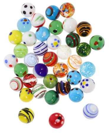 TOBBOMEY Lot de 38 Billes en Colorées Billes Rondes pour Jeux Décoration De Vase Et Aquarium Assortiment De Couleurs Et Motifs pour Enfants Et Bricolage