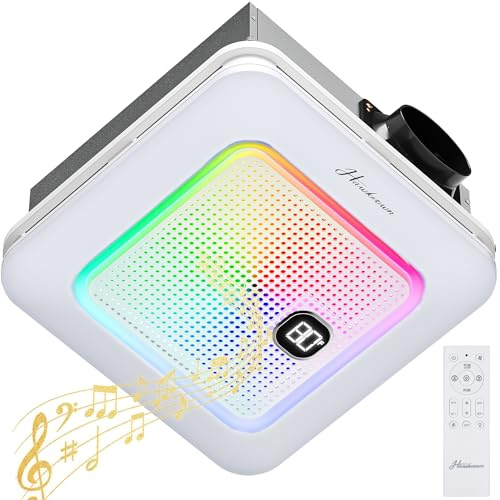 Hawkrown Bathroom Exhaust Fan with Bluetooth Speaker, 230 CFM 1.0 Sone, Ventilation Fan, 3 Dynamic Light Modes, 7 LED Colors, 3 Color Temperatures, Night Light, Sync