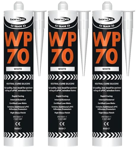 Bond It WP70 Neutral Cure Oxime Silicone Sealant – 3x White, 285ml | Professional-Grade Silicone Sealant | High Gloss – Flexible – Weatherproof | Sealant for Home – Building & Professionals Use