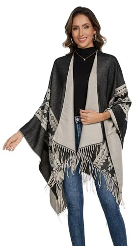 colornival Poncho for Women, Oversized Knitted Shawl Wrap, Warm Open Front Cape, Wearable Blanket Cardigan Coat for Autumn and Winter