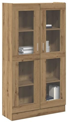 Homgoday Vitrina de Cristal, Vitrina de Salón Aparador,Aparador Cocina, Oficina Archivador con stantes 2 Puertas de Vidrio Roble Artisan