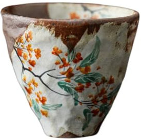 Fcyonixee Taza de té rústica pintada a mano de arcilla Wabi-Sabi, taza de té japonesa vintage de Kung Fu, cerámica cocida de madera para ceremonia de té Gongfu (Osmanthus)