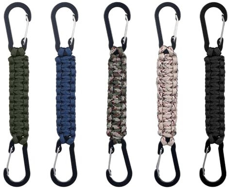 Ouligay Lot de 5 porte-clés en paracorde avec mousqueton, lanière avec mousqueton, multifonction, mousquetons en paracorde, cordon tressé pour survie, camping, randonnée, pêche, voyages