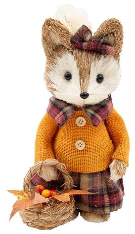 Benross Mrs Fox Autumn Ornament Woodland Animal Home Décor Tartan Fox | Tartan Fox Rustic Woodland Animal Ornament for Home Garden, Handcrafted Autumn Figurine Seasonal Decorative Display