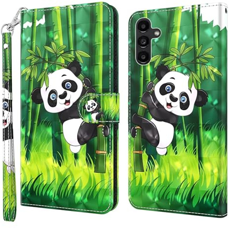 Bnvdfre Handyhülle für Samsung A17 Hülle Wallet Lederhülle Standfunktion Magnetverschluss Stoßfest Flip PU Leder Cover Case Klapphülle für Samsung Galaxy A17 5G/4G -Panda