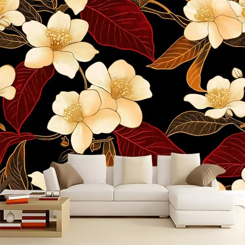 Murales Papel Pintado Salon flores blancas 250x175 cm Fotomurales 3D Tejido No Tejido Papel Tapiz Fotográfico Decorativos Murales Dormitorio Oficina Hotel