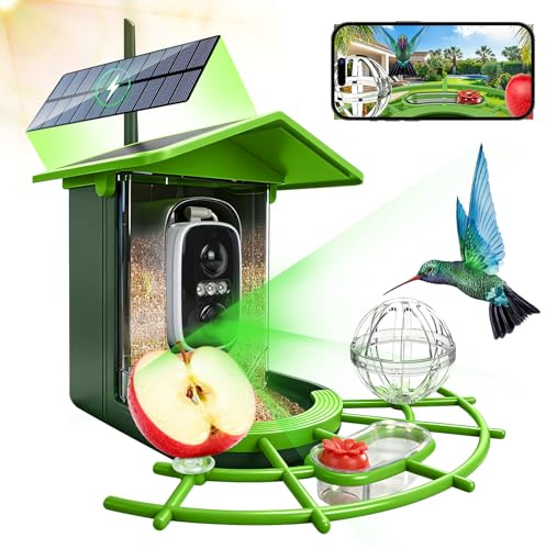 Roadtime Vogelhaus mit 4MP Bildqualität Kamera,solarbetrieben Vogelfutterspender,KI identifiziert über 11.000 Vogelarten,IP65 Vogelbox-Kamera mit Vollfarb-Nachtsicht, Geschenk für Vogelliebhaber