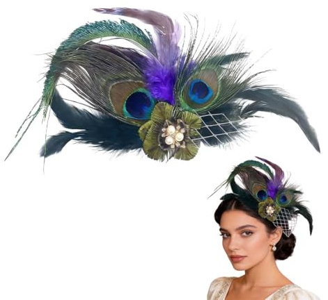 ZORTVUL Pfau Kopfschmuck Haarspange,Pfau Haarschmuck,Feder Haarschmuck Mit Strassbesatz,Pfauenfeder Haarreif,Karneval Kopfschmuck Damen,Pfau Kostüm Für Carnival, Fancy Dress,Themenparty