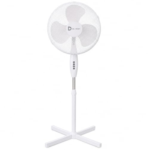 White 16 Inch Pedestal Fan, Powerful Airflow Adjustable Height Standing Fan with 90° Oscillation, 3 Speed Settings, Floor Standing for Home & Office