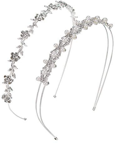 2 Stück Hochzeit Party Faux Perlen Strass Kopfband der Frau Blumen und Blätter Krone Haarband für Braut Brautjungfern