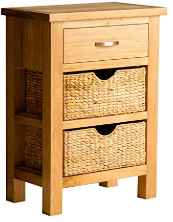 RoselandFurniture London Oak Console Table with Baskets for Hallway