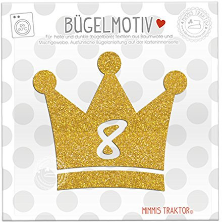 GLITZER Bügelbild Krone 10 cm GOLD Aufbügler Applikationen Bügelsticker für Stoffe Textilien Kinder zum Aufbügeln Flicken, Zahl:8