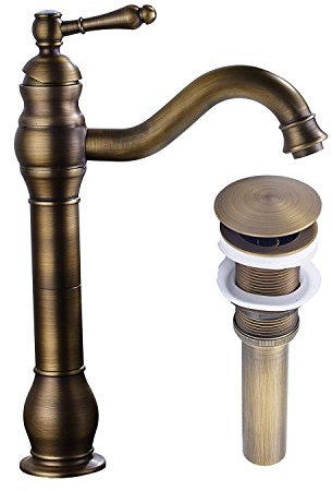 MEIBATH Badezimmer Waschbecken Mischbatterien Antik Messing Arbeitsplatte Wasserhahn Vessel Tap + Waschbecken Pop up Drain (kein Überlauf) Wasserhahn Badarmatur Waschtischarmaturen