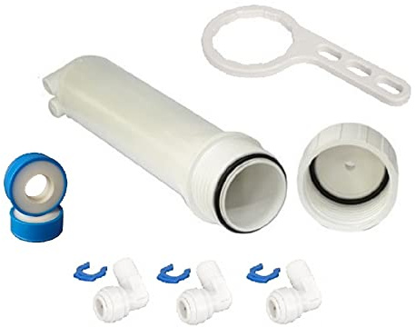 Planet Aqua Membrangehäuse Set mit Winkel Zubehör, Schlüssel und Teflonband für Membran bis 100 GPD. Filtergehäuse für Umkehr Osmoseanlage und Wasserfilter zur Reduzierung der Wasserhärte (1 Stück)