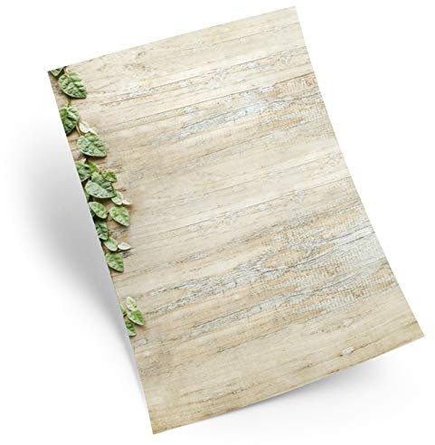 Logbuch-Verlag 100 Blatt Briefpapier in Holz Optik mit Blätter-Motiv - Schreibpapier DIN A4 beidseitig bedruckt - Druckerpapier natur grün für Einladungen Hochzeitseinladung