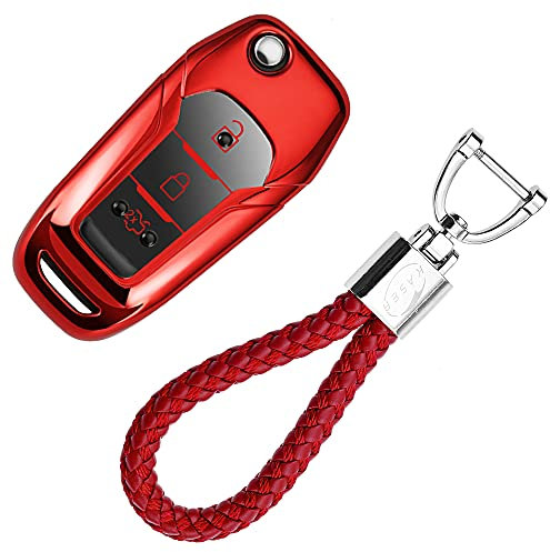 KASER Coque Clé en Silicone Compatible pour Ford Fiesta Focus Galaxy Fusion Mondeo C-Max Kuga Ecosport Cover Housse Porte-clé TPU Protection Télécommande (Rouge)