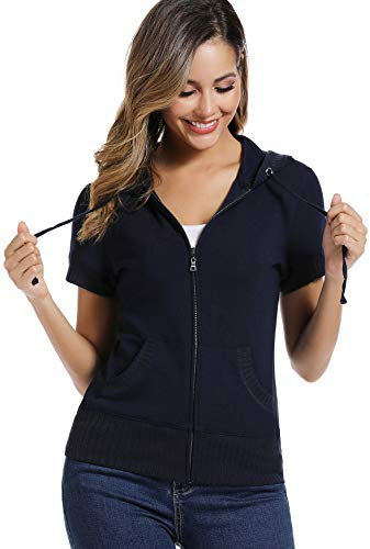 Damen Short Sleeve Zip Hoodie Sweatjacke Beiläufige Sweats Hemd Kapuzenjacke Sport Style Casual Basic Training