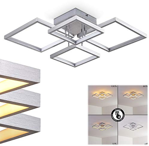 HOFSTEIN LED Deckenleuchte Bacolod, dimmbare Deckenlampe aus Metall in Aluminium/gebürstet mit Lichteffekt, moderne Leuchte, dimmbar über Lichtschalter, 24 Watt, 2400 Lumen, 3000 Kelvin, Küche, Flur