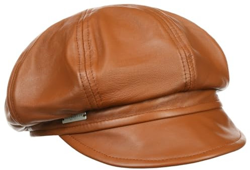Seeberger Leder Ballonmütze Schildmütze Baker-Boy-Mütze Damencap Ledercap (S (54-55 cm) - Cognac)