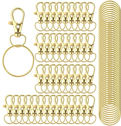 HXSEMAYIG 100PCS Keychain Hooks with Key Rings，Metal Swivel Lobster Claw Clasps, for Keychain Clip Lanyard, Jewelry Making, Crafts