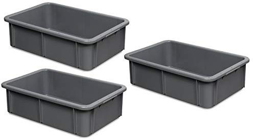 3x Euro-Schwerlastbehälter, LxBxH 600x400x165 mm, grau, Boden und Wände geschlossen, Inhalt 30 Liter