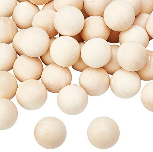 PandaHall 50 Stück Naturholzball, 25mm Große Runde Kugel Dekorative Holzbearbeitungskugeln Für Bastel- Und DIY-Projekte