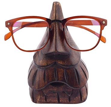 Ajuny Unique Nose Shaped Wooden Spectacle Eyewear Holder Sunglasses Stand Hand Carved for Women and Men 5 Inch