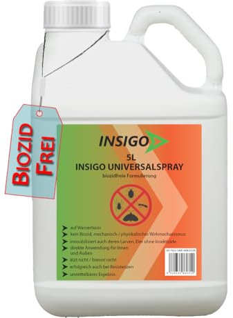 INSIGO mechanische Insekten Abwehr 5L – Spray zur Insekten & Ungeziefer Kontrolle - Direkttwirkung – pysikalisch wirkendes Insektenspray – Auf Wasserbasis und Fleckenfrei – Insektenabwehr