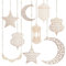 Mecctuck 9 Stück Ramadan Deko, Ramadan Dekoration, Ornament Holz Anhänger, Ramadan Mubarak Dekoration, Eid Mubarak Dekoration, Islamische Deko, Mond Stern Anhänger für Ramadan Mubarak Eid Party Deko