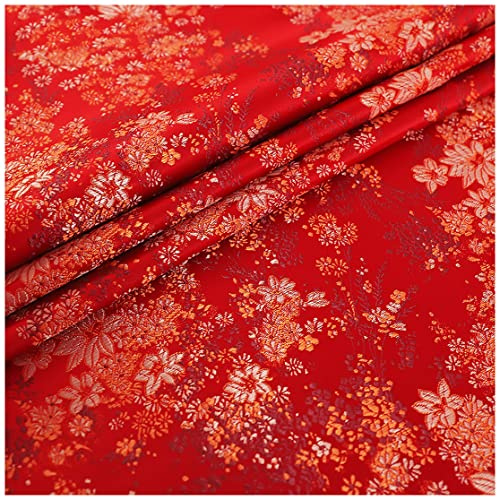 Ashtray-Hu Seiden Brokatstoff Satinstoff Meterware 114cm Breite Blumenmuster Kleiderstoff Bezugsstoff zum Nähen, Kostüm, Taschen, Kissen Sofa Sessel Polster(Size:3m,Color:rot)