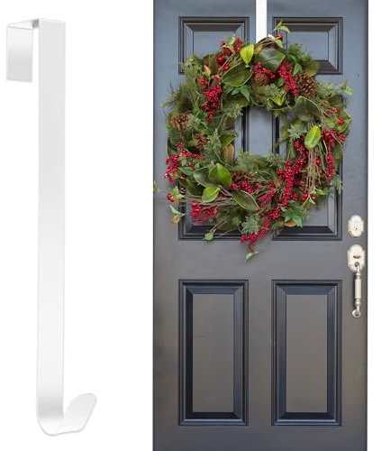volila Door Wreath Hanger for Front Door 38cm/15in - Christmas Wreath Hanger - Durable and Versatile White Door Wreath Hook for Front Door or Indoor Use - Metal Wreath Door Hanger