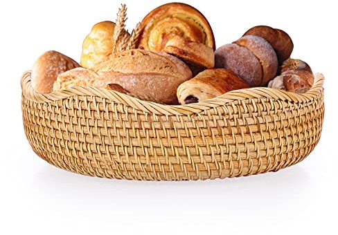 IGNPION Corbeille à pain ronde en rotin tressé pour fruits et pain - Plateau de rangement en osier - Taille M