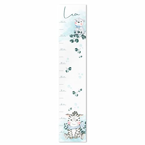 Holz Messlatte Kind mit Namen & Wunschtext personalisiert - niedliche Kindermesslatten mit versch. Motiven - Messleiste für Kinderzimmer Kleinkind - 20x70 cm oder 20x100 cm - Geschenk für Baby 1 Jahr