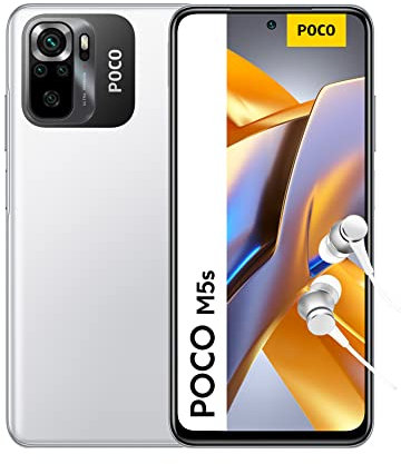 Xiaomi POCO M5s - Smartphone 4+64GB, écran 6.43” FHD+ AMOLED, MediaTek Helio G95, 64MP Quad Camera, 5000mAh, NFC, Blanc (EU Version + 2 Ans de Garantie) sans Chargeur