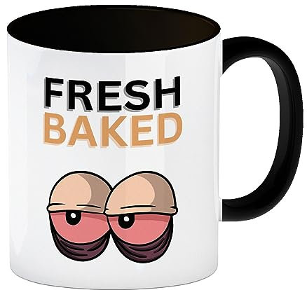 Fresh Baked Kaffeebecher mit Innenseite und Griff in Schwarz Augen Eyes Cannabis Tasse Weed Kaffeetasse Gras kiffen Kiffer Dübel Joint