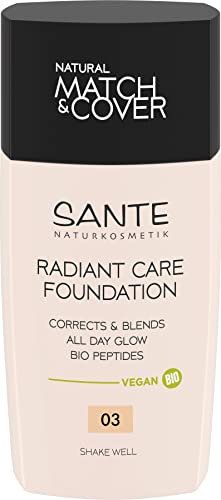 SANTE Naturkosmetik Radiant Care Foundation 03 Neutral Linen, vegane Foundation mit Bio-Peptiden und hochwertigen Ölen, für strahlende Haut, pflegende und nachhaltige Formel, 30ml