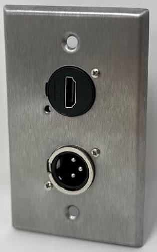 RiteAV 1 puerto HDMI/1 puerto XLR macho serie D placa de pared de acero inoxidable resistente – salida en ángulo HDMI