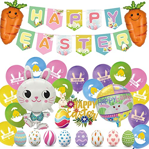 Easter Decorations Set rabbit balloons Happy Easter Banner Garlands Colorful easter egg balloons Cake Toppers Cute Bunny Carrot Foil Balloon